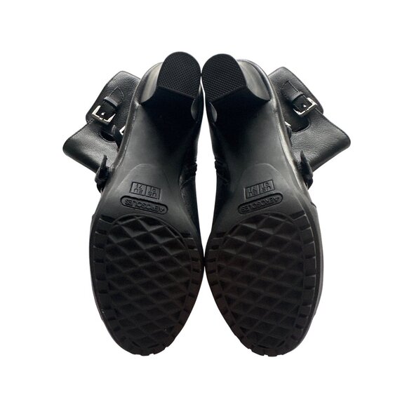 Aerosoles Mirage Leather Black Peep Toe Boots Buckles Side Zip 3" Heel Size 9.5 - Picture 7 of 9